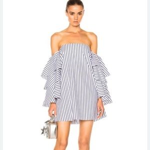 PINK PLAID Caroline Constas Carmen Off Shoulder in Pink and White Plaid EUC